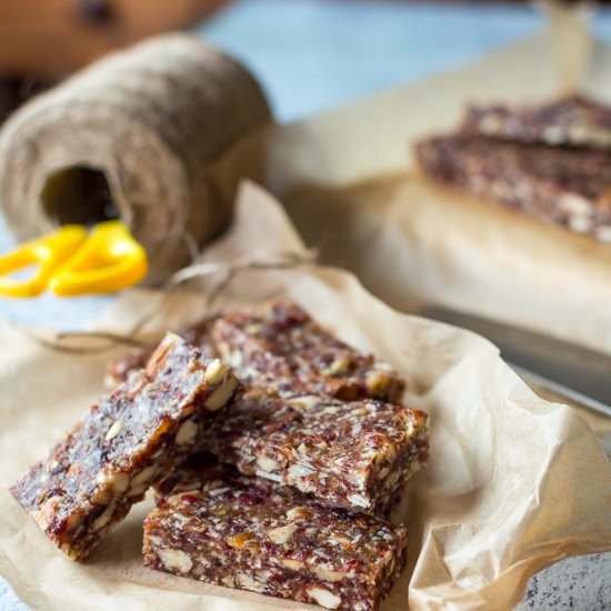 Raw Nut, Cranberry & Date Bars