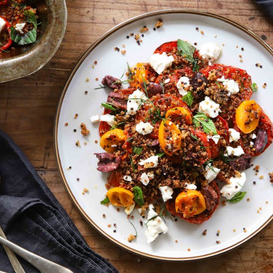 Roast vine tomatoes & crispy quinoa