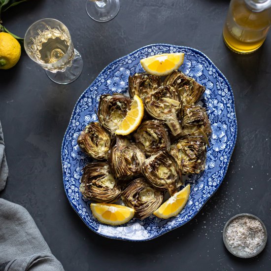 Easy roasted artichokes with olive