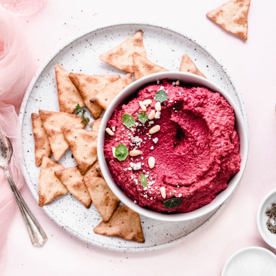 Beet Hummus with Goat Cheese