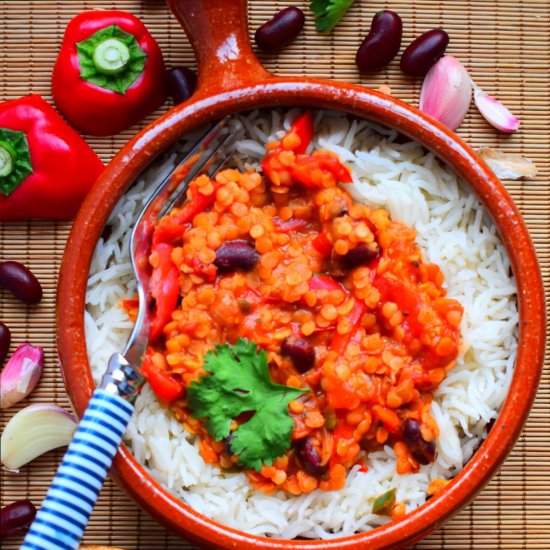 Red Lentil Chilli and Rice