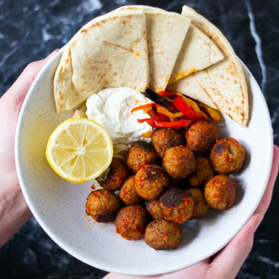 HARISSA MEATBALLS WITH WHIPPED FETA