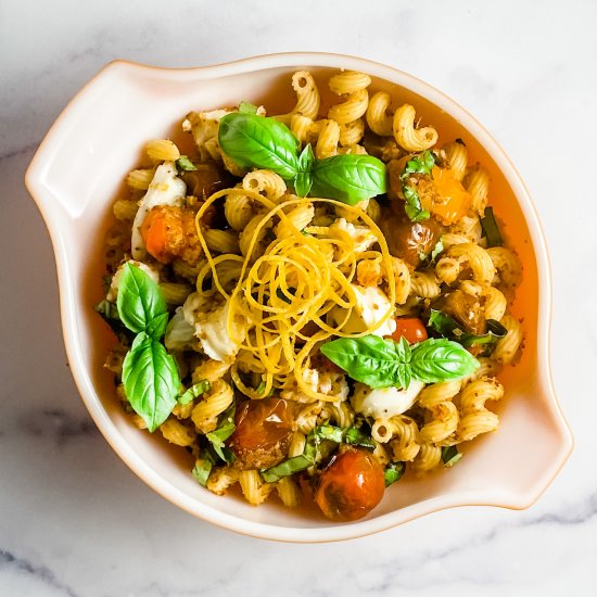 caprese pasta lemony breadcrumbs