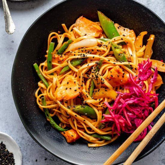 Gochujang Noodles with Salmon