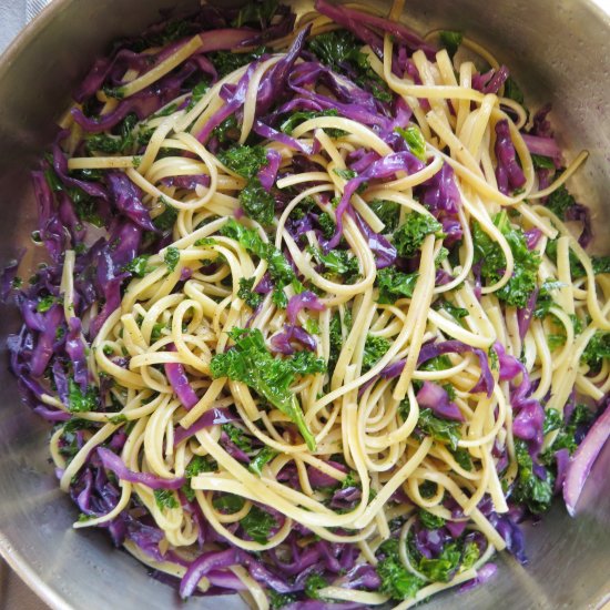 Linguine With Red Cabbage and Kale