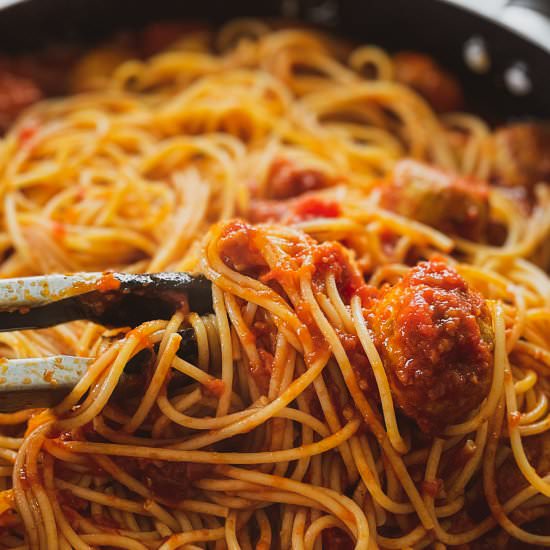 Spaghetti and Chicken Meatballs