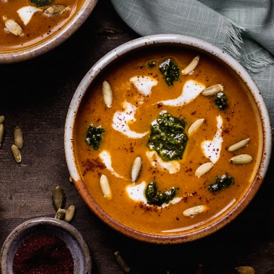 Pumpkin Soup with Cilantro Pesto