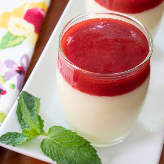 Lemon Posset with Strawberry Sauce