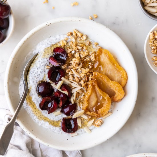 chia bowl with yogurt and cherries