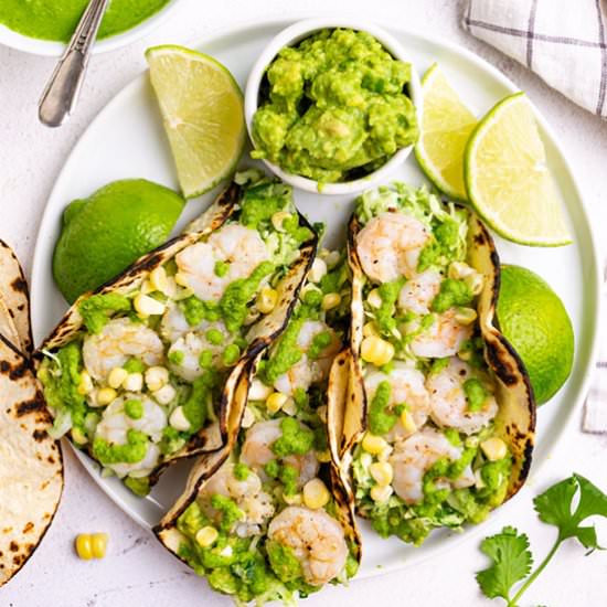 Shrimp tacos with jalapeno sauce