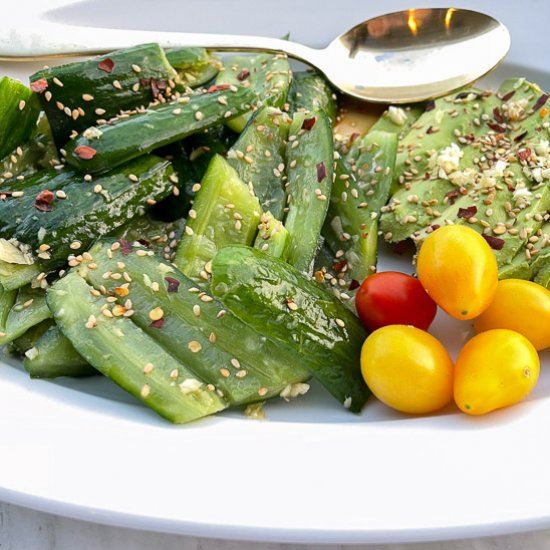 Smashed Cucumber Salad with Avocado