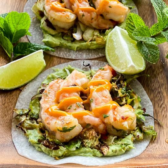 Shrimp tacos with jicama tortillas