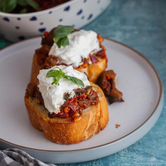 Caponata on Toast with Burrata