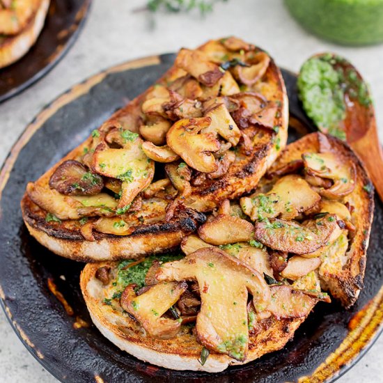 Mushroom on toast with pesto