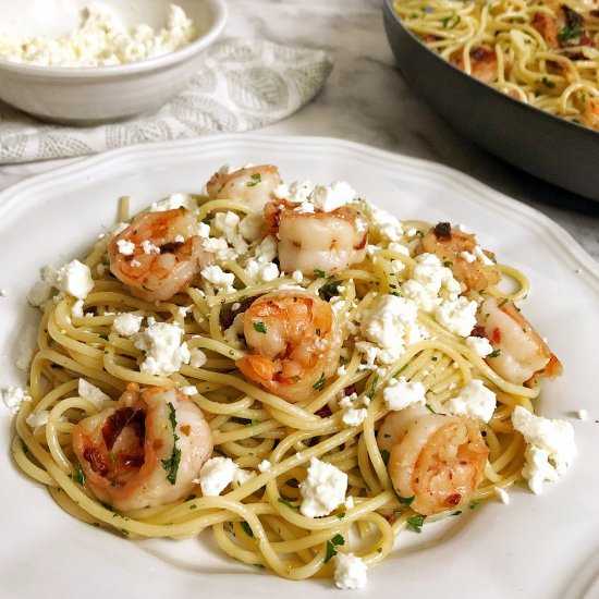 Spaghetti with Feta and Shrimp