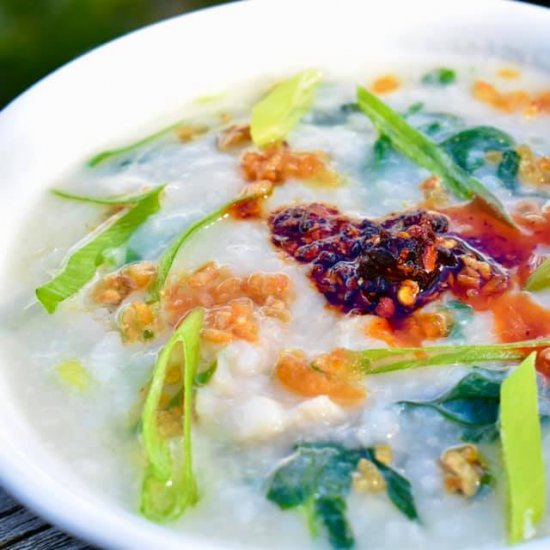 Bass Congee with Stinging Nettle