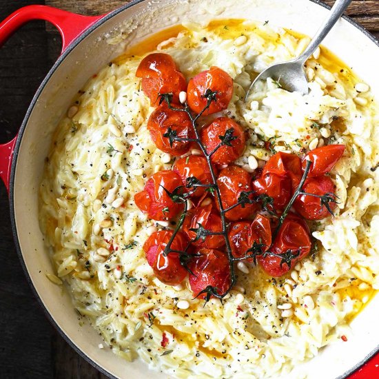 Cheesy Orzo with Roasted Cherry Tom