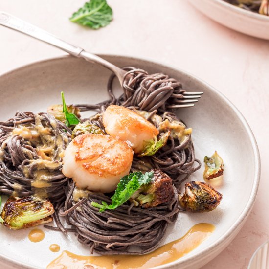 Miso Black Bean Pasta With Scallops