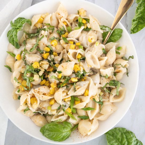 Creamy Corn Pasta with Basil