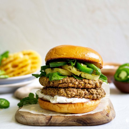 Pineapple Jalapeño Lentil Burger