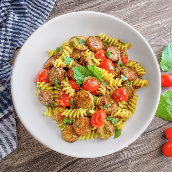 Pesto Sausage Pasta with Tomatoes