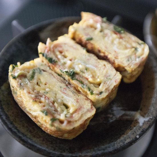 Kanikama and shiso tamagoyaki