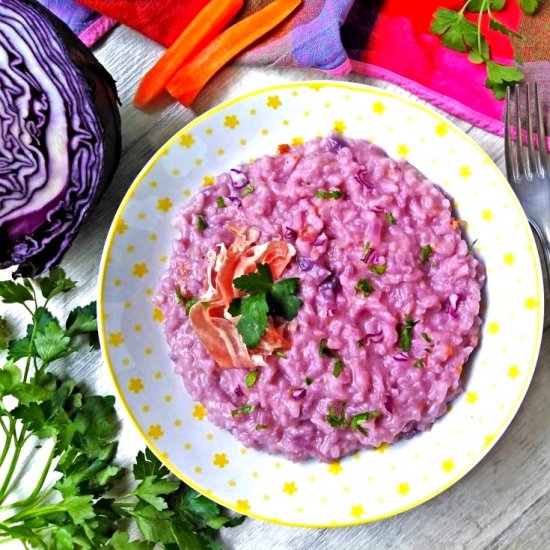 Italian red cabbage bacon risotto