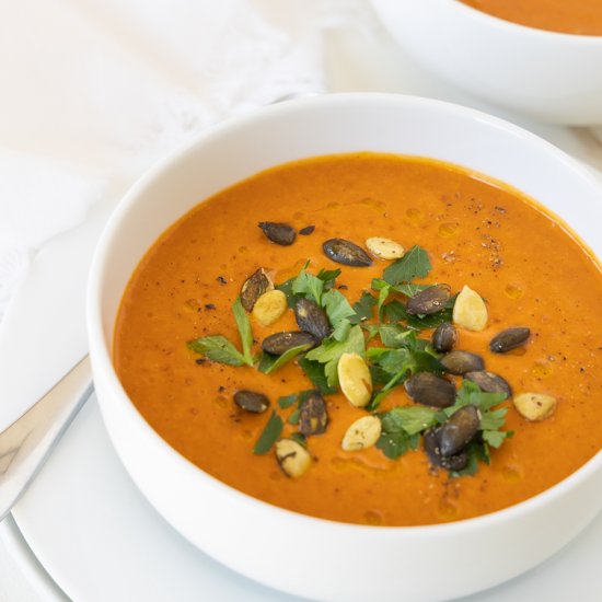 Sheet pan roasted red pepper soup