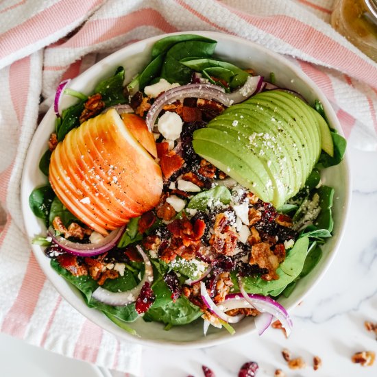 Apple, Feta + Pecan Spinach Salad