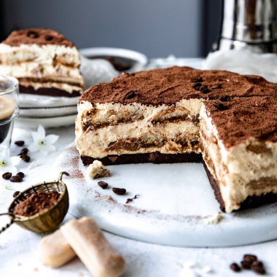 Classic Tiramisu with Brownie Crust