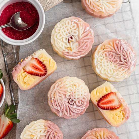 Strawberry Snow Skin Mooncakes