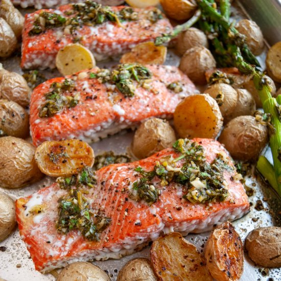 Sheet Pan Salmon w/ Chimichurri