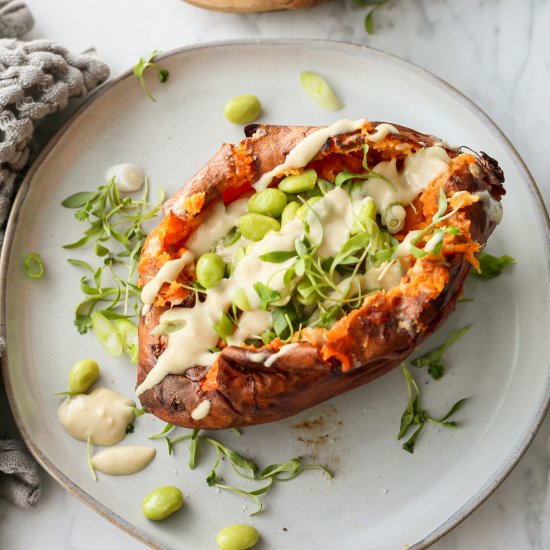 ROASTED SWEET POTATO W/ CREAMY TAHINI