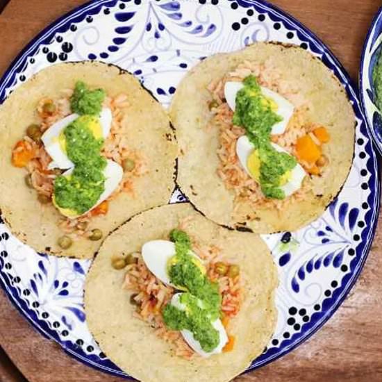 Rice and Hard-Boiled Egg Tacos