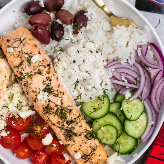 Greek Salmon Rice Bowls