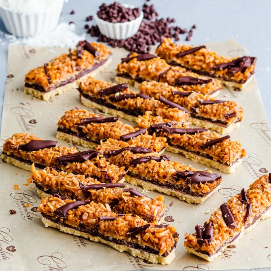 Samoas Cookie Caramel Coconut Bars