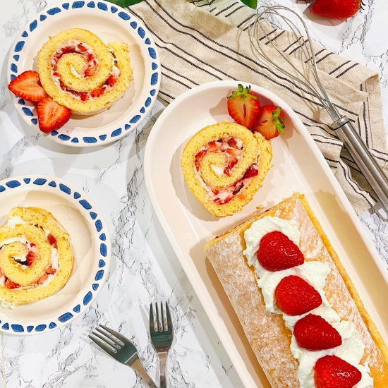 Strawberry Vanilla Swiss Roll Cake