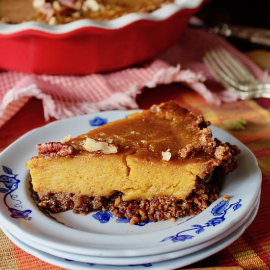 Pecan Crusted Caramel Pumpkin Pie