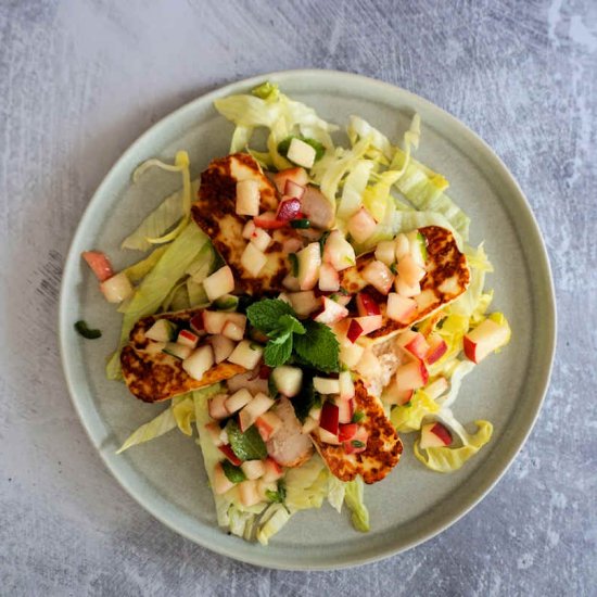 chicken halloumi and peach salsa