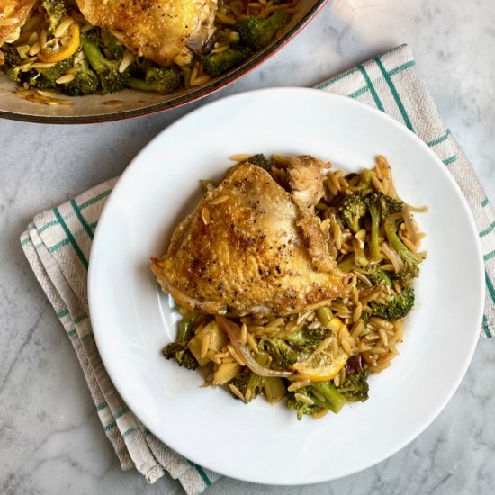 Skillet Chicken, Broccoli & Orzo