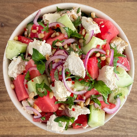 Watermelon Feta Salad with Cucumber