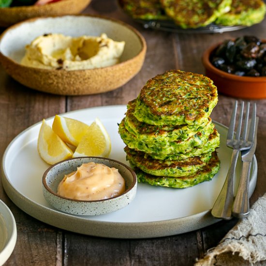 zucchini, pea and ricotta fritters