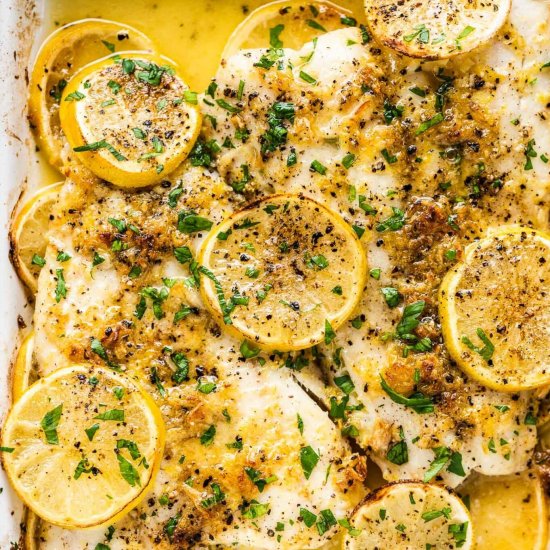 Baked Fish with Lemon Garlic Butter