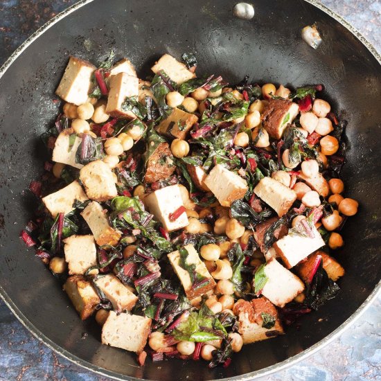 Stir-fried chard, tofu & chickpeas