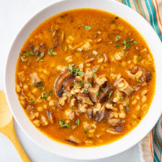 Mushroom Barley Soup with Miso