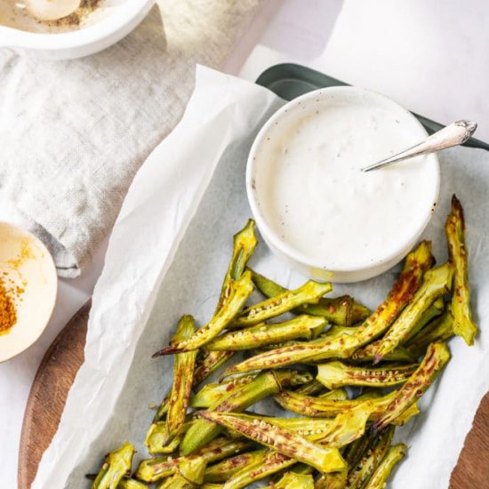 Roasted Okra with Simple Yogurt Dip