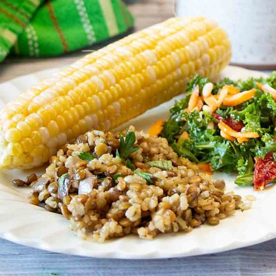 Cheesy Rice and Lentils