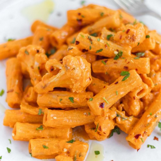 RED PEPPER PASTA WITH ROASTED CAULI