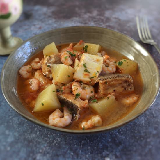 Cod stew with shrimp