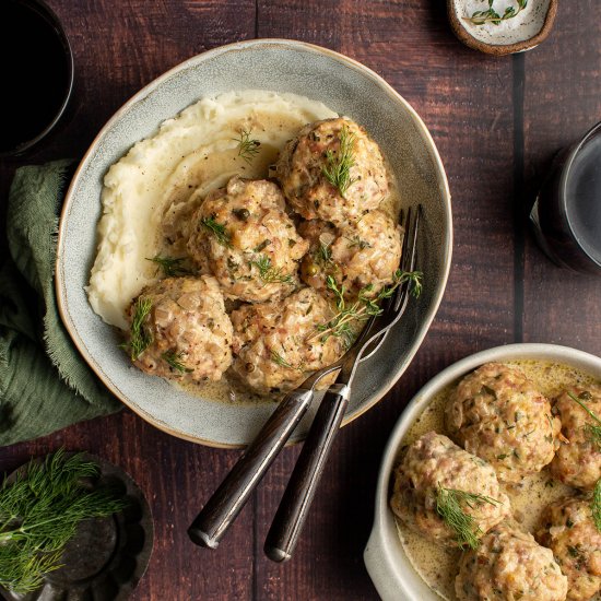 Chicken meatballs mustard sauce